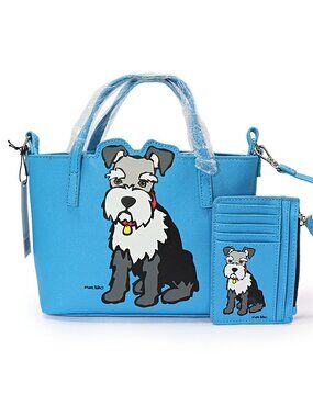 Marc Tetro Schnauzer Mini Tote & Card Case Wristlet Set Blue Crossbody Bag NWT